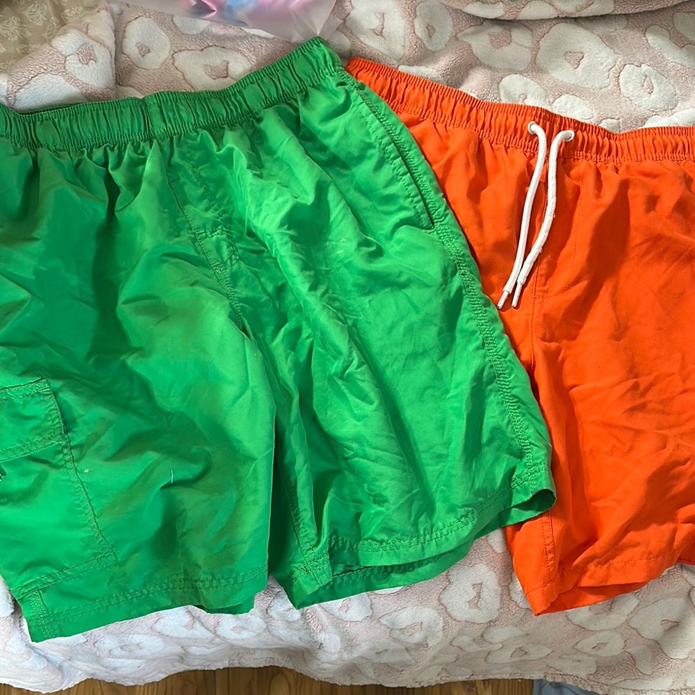 Amazon Essentials Green and Orange Swim Trunks